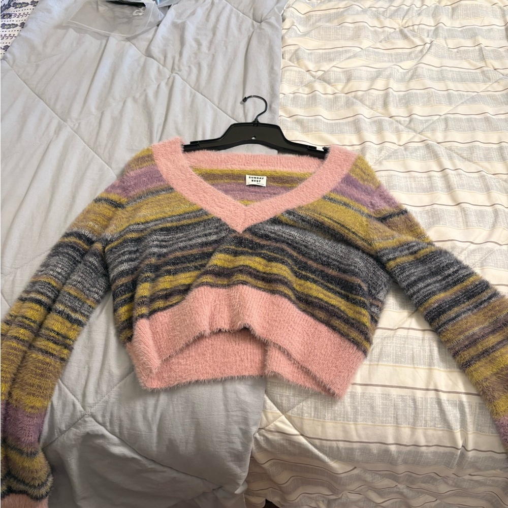 Sunday Best V-Neck Sweater - Pink, Yellow, Gray